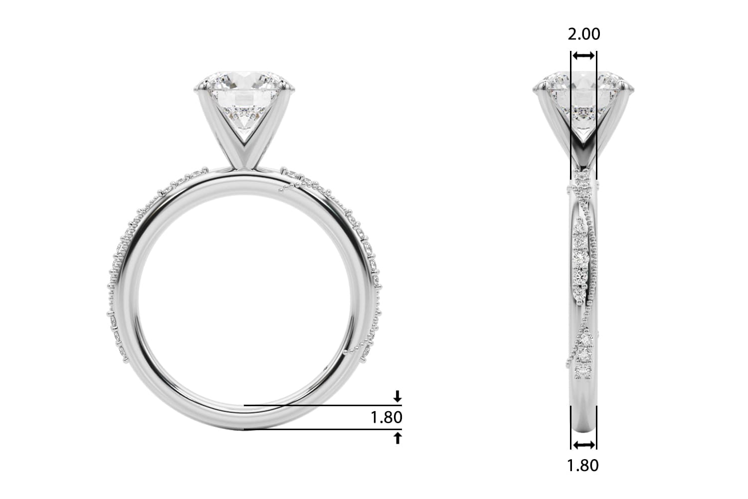 Twisting Contemporary Engagement Ring, style 51352, Top view in white gold or platinum