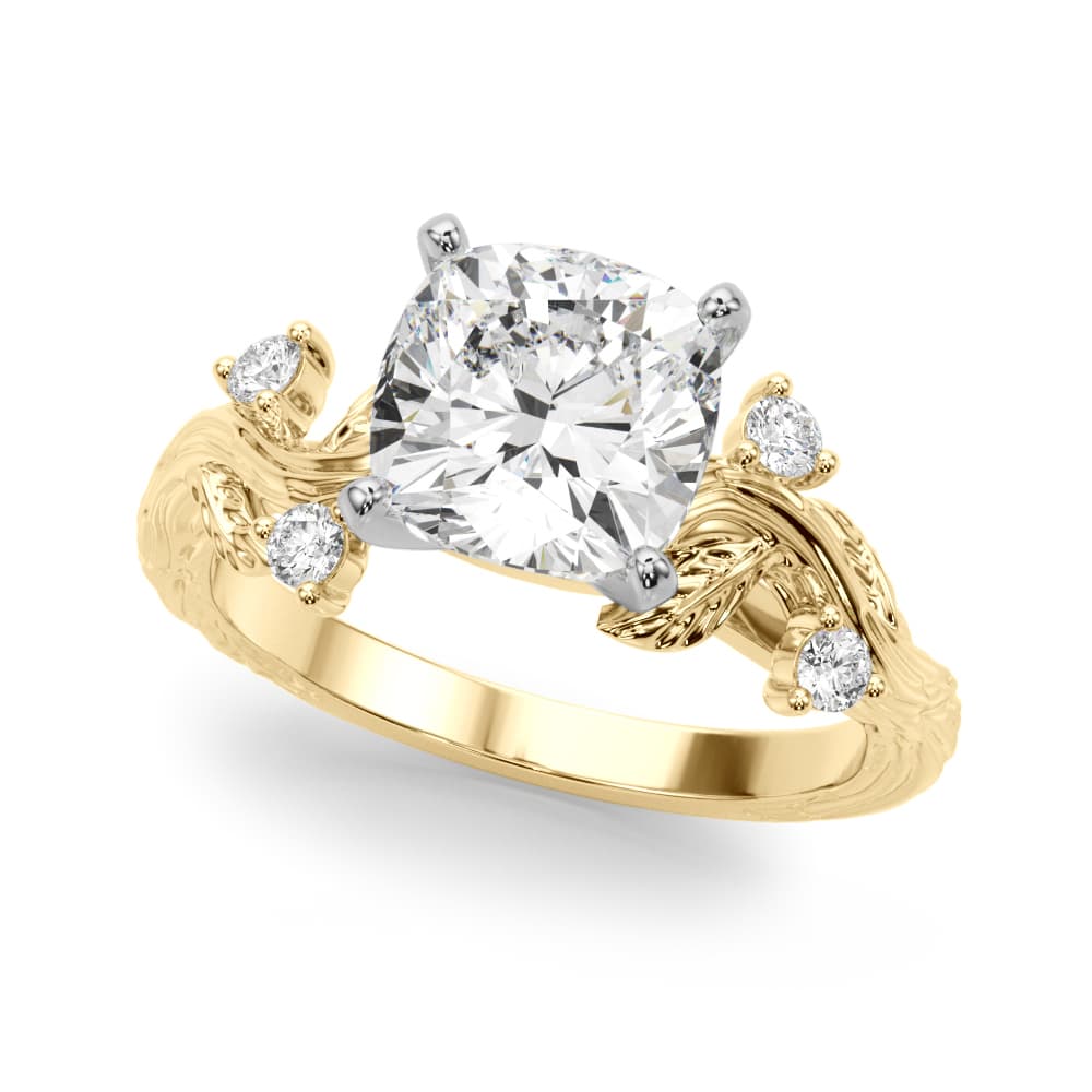 Accented Floral Engagement Ring, style 51353, Front view in yellow gold