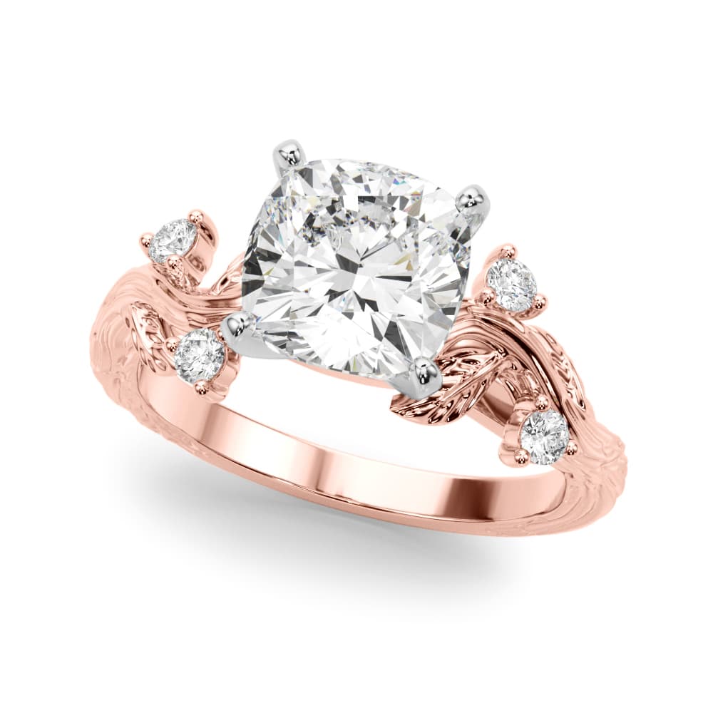 Accented Floral Engagement Ring, style 51353, Front view in rose gold