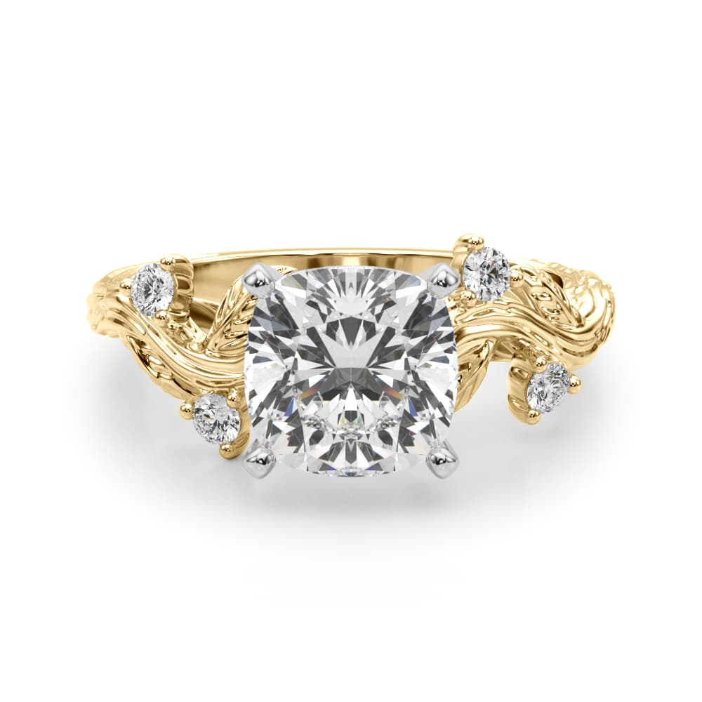 Accented Floral Engagement Ring, style 51353, Angle view in yellow gold