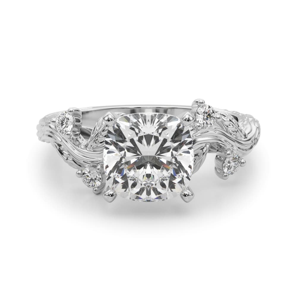 Accented Floral Engagement Ring, style 51353, Angle view in white gold or platinum