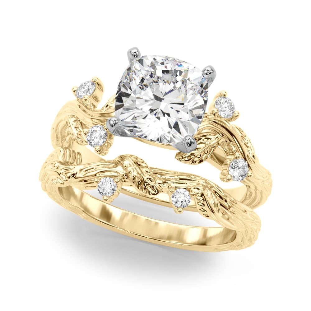 Accented Floral Engagement Ring, style 51353, On hand view in yellow gold