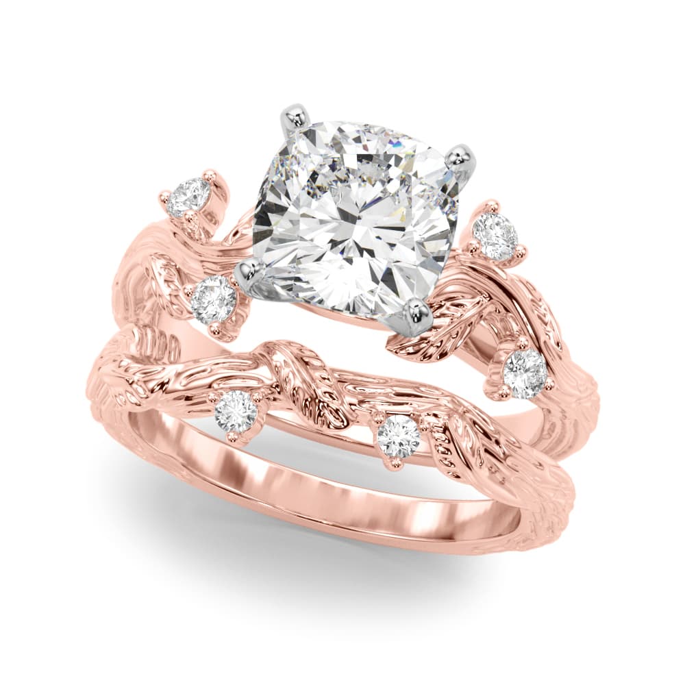 Accented Floral Engagement Ring, style 51353, On hand view in rose gold