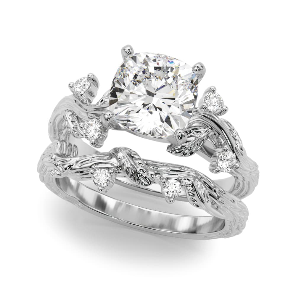 Accented Floral Engagement Ring, style 51353, On hand view in white gold or platinum