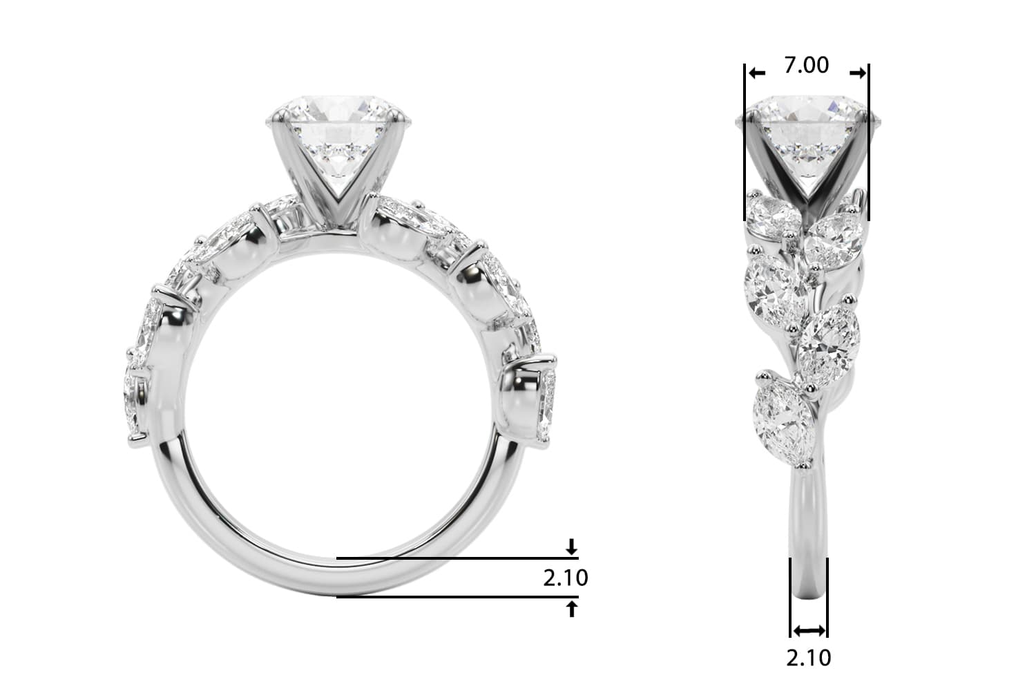Accented Floral Engagement Ring, style 51353, Top view in white gold or platinum
