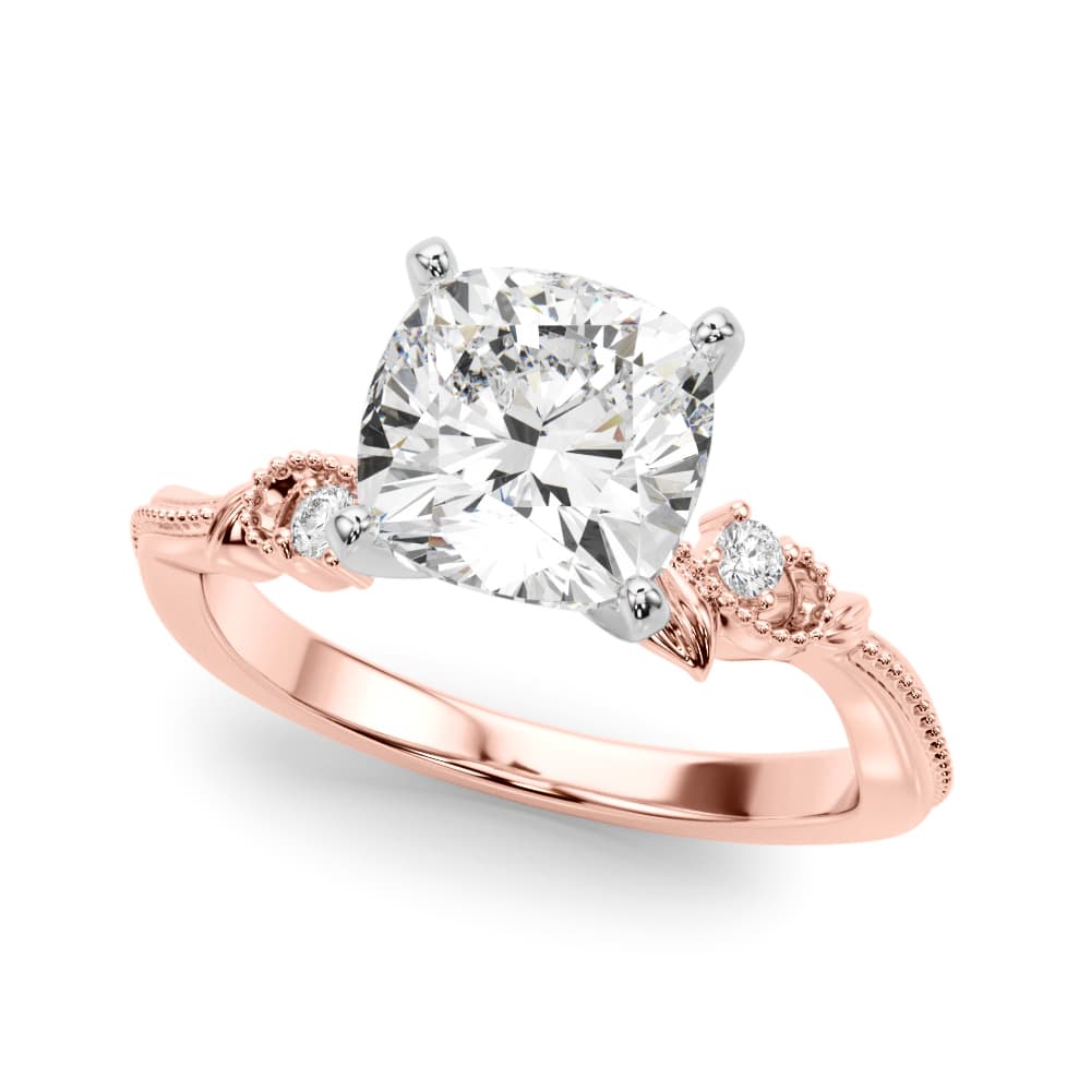 Nature-Inspired Milgrain Engagement Ring, style 51354, Front view in rose gold