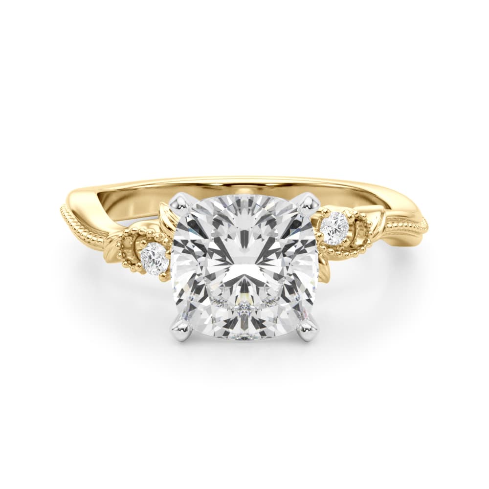 Nature-Inspired Milgrain Engagement Ring, style 51354, Angle view in yellow gold