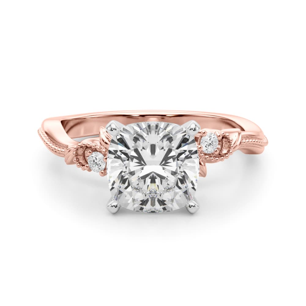 Nature-Inspired Milgrain Engagement Ring, style 51354, Angle view in rose gold