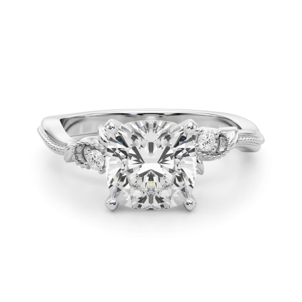 Nature-Inspired Milgrain Engagement Ring, style 51354, Angle view in white gold or platinum