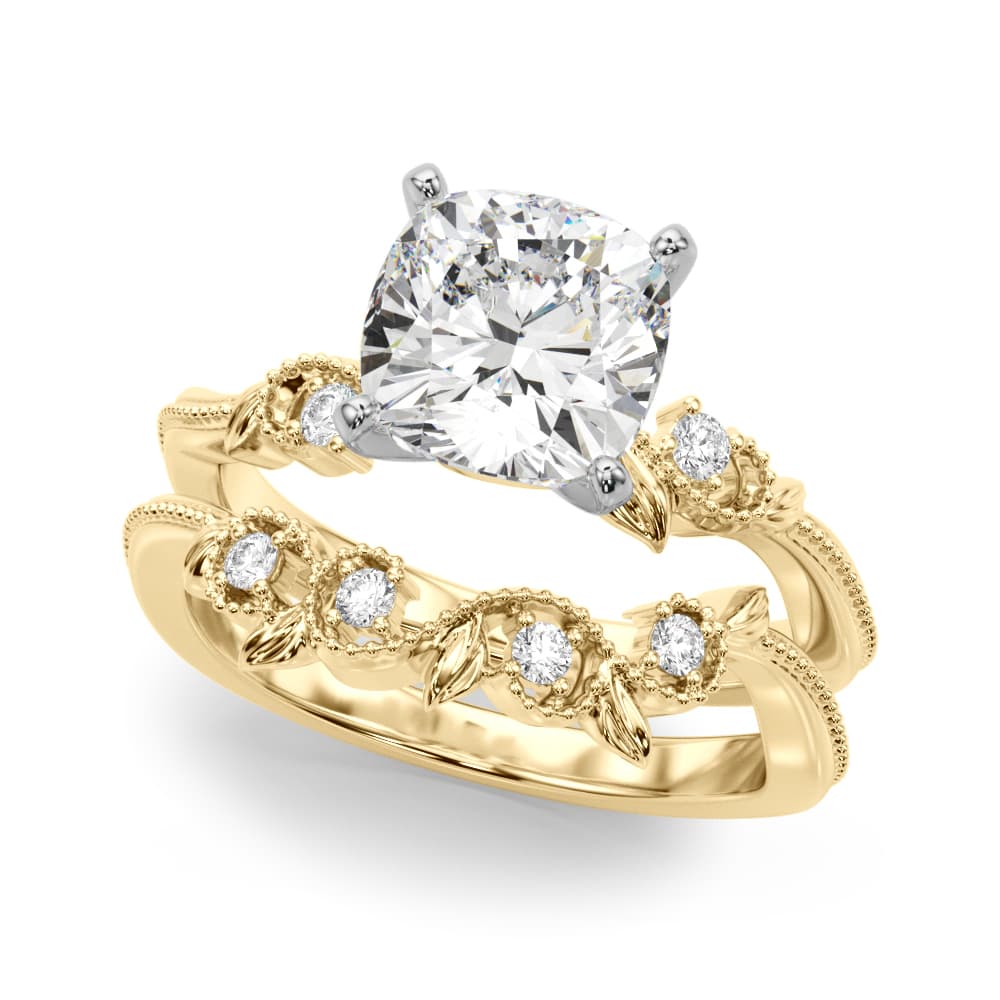 Nature-Inspired Milgrain Engagement Ring, style 51354, On hand view in yellow gold