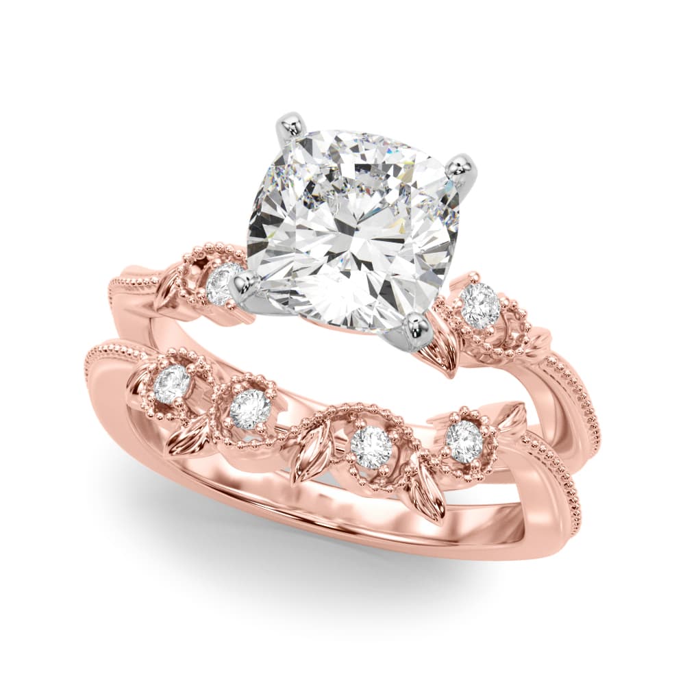 Nature-Inspired Milgrain Engagement Ring, style 51354, On hand view in rose gold