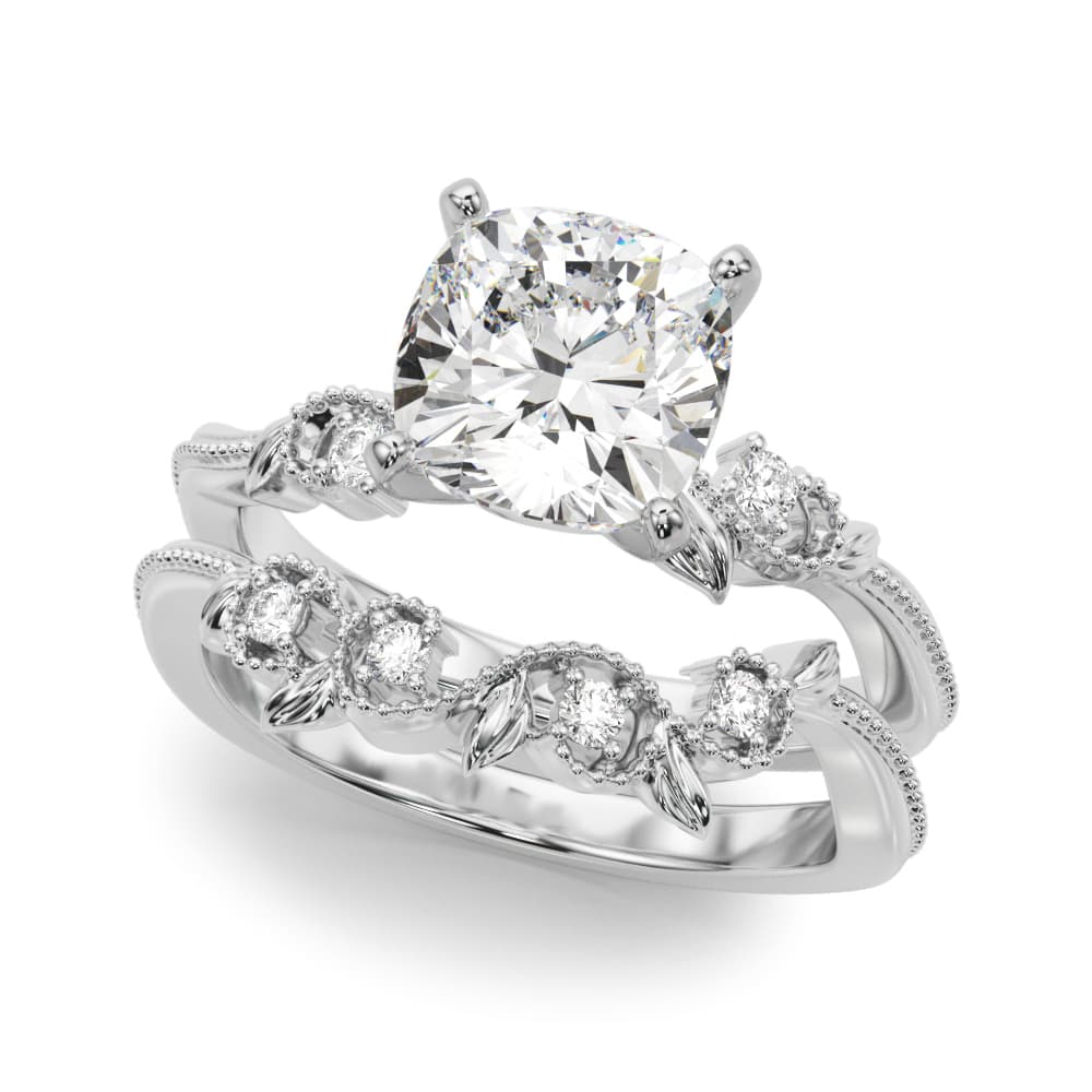 Nature-Inspired Milgrain Engagement Ring, style 51354, On hand view in white gold or platinum