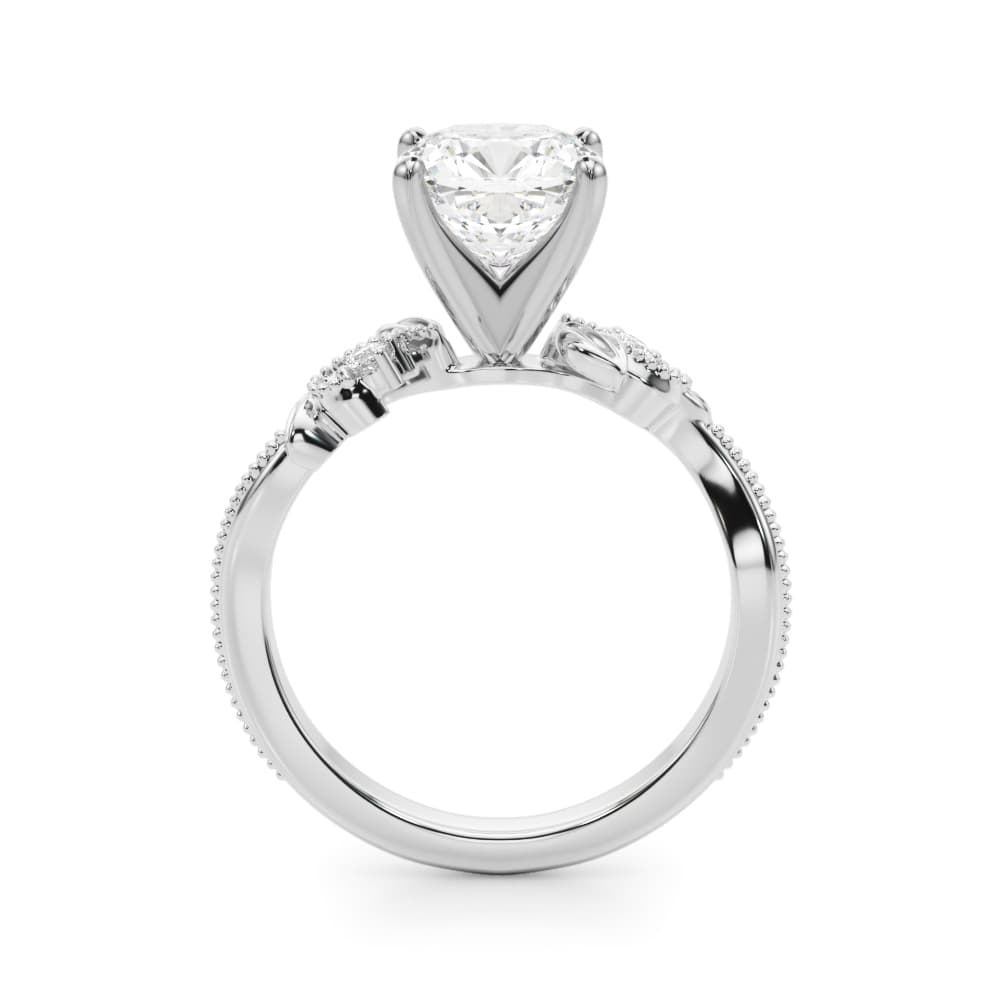 Nature-Inspired Milgrain Engagement Ring, style 51354, Side view in white gold or platinum