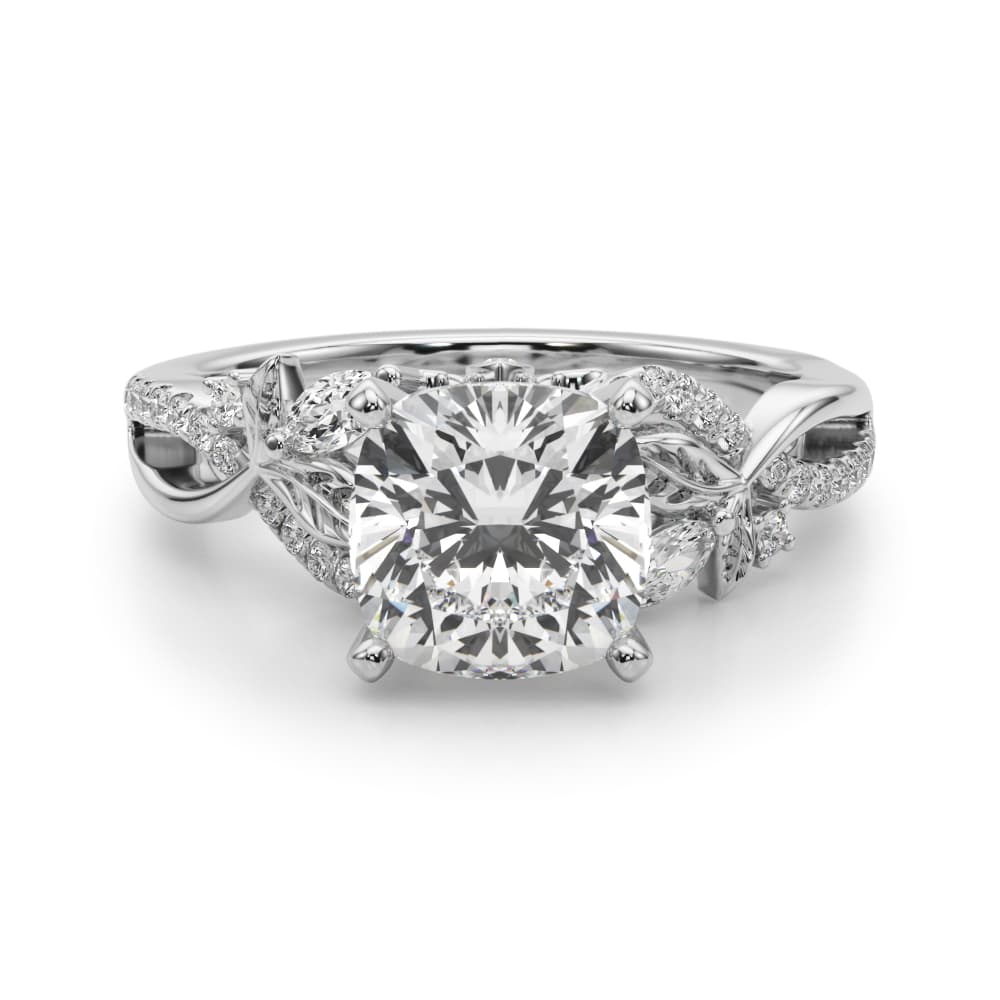 Nature Inspired Engagement Ring, style 51355, Angle view in white gold or platinum
