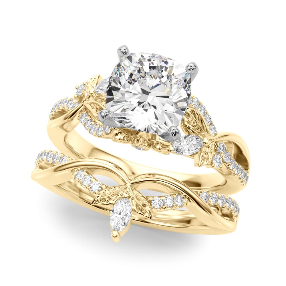 Nature Inspired Engagement Ring, style 51355, On hand view in yellow gold