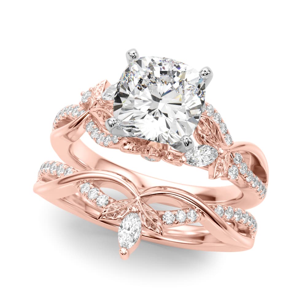 Nature Inspired Engagement Ring, style 51355, On hand view in rose gold