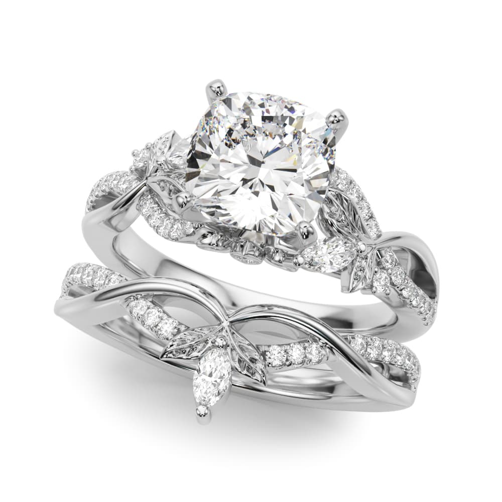 Nature Inspired Engagement Ring, style 51355, On hand view in white gold or platinum