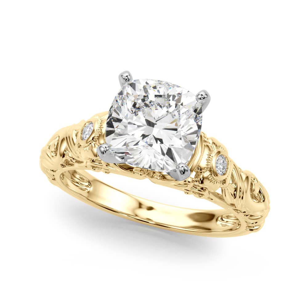 Accented Vintage Inspired Engagement Ring, style 51358, Front view in yellow gold