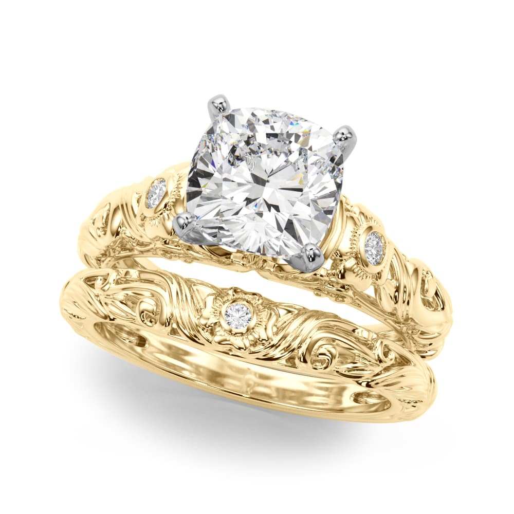 Accented Vintage Inspired Engagement Ring, style 51358, On hand view in yellow gold