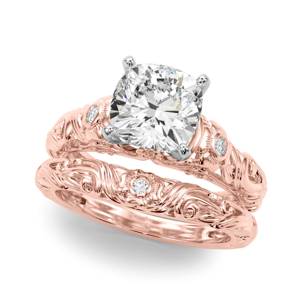 Accented Vintage Inspired Engagement Ring, style 51358, On hand view in rose gold