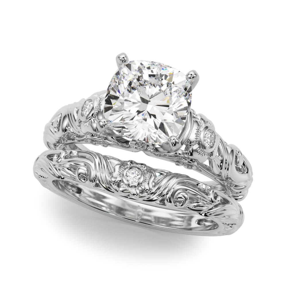 Accented Vintage Inspired Engagement Ring, style 51358, On hand view in white gold or platinum
