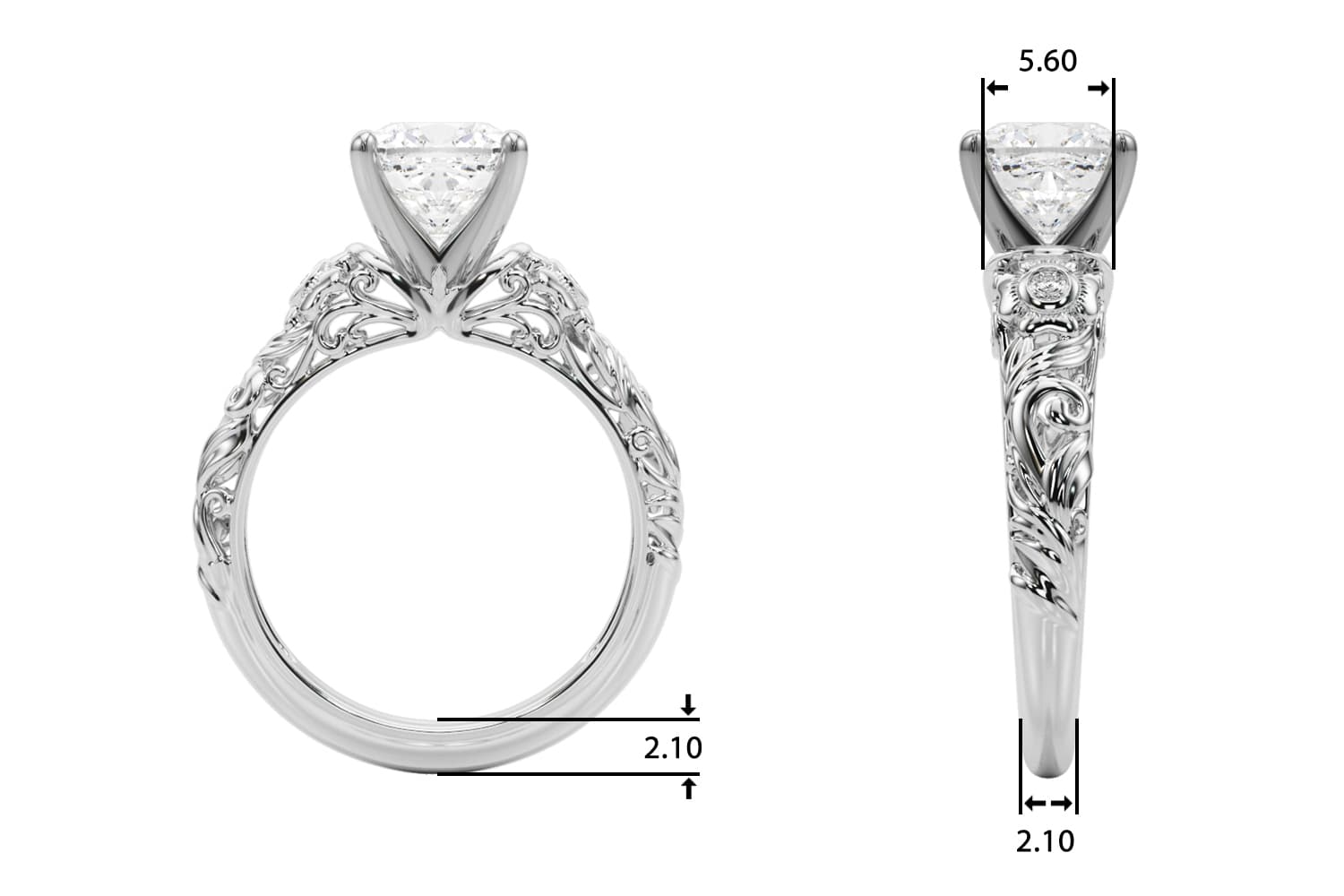 Accented Vintage Inspired Engagement Ring, style 51358, Top view in white gold or platinum