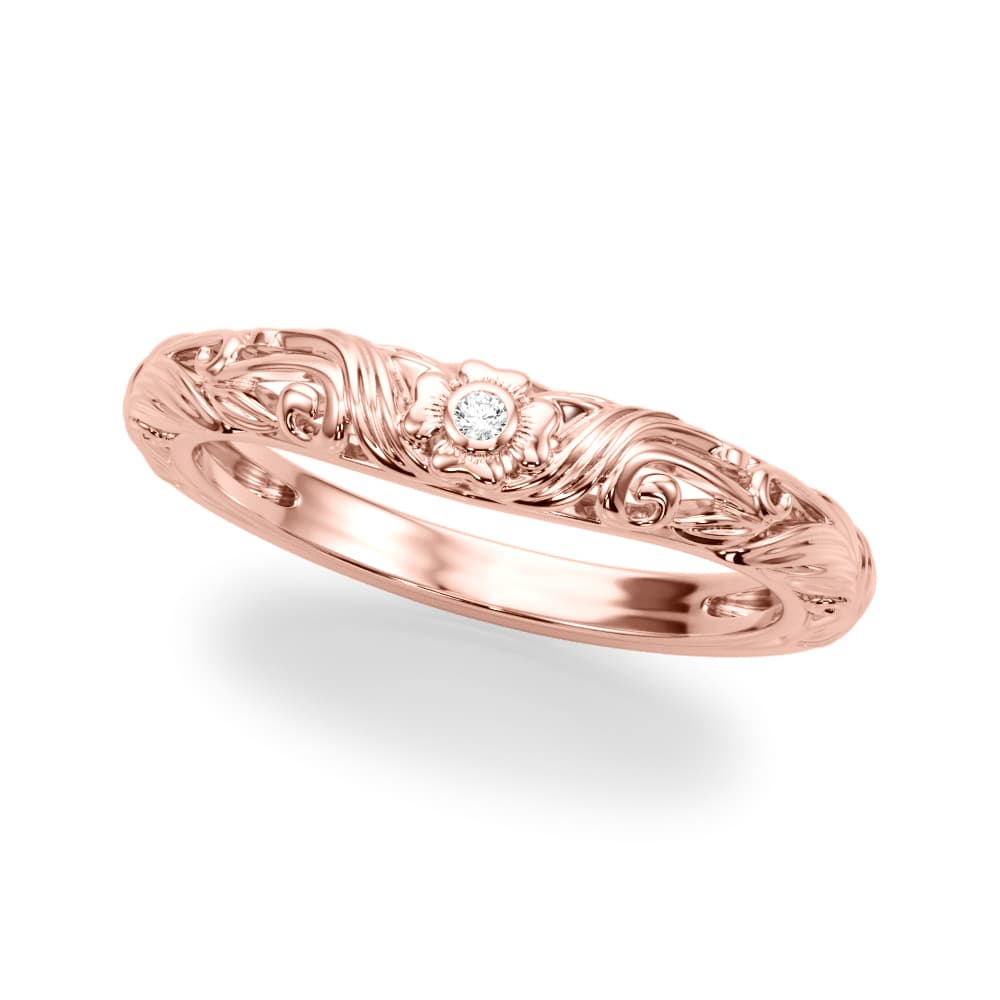 Vintage Inspired Floral Wedding Band (0 ct. tw.), Front view in rose gold