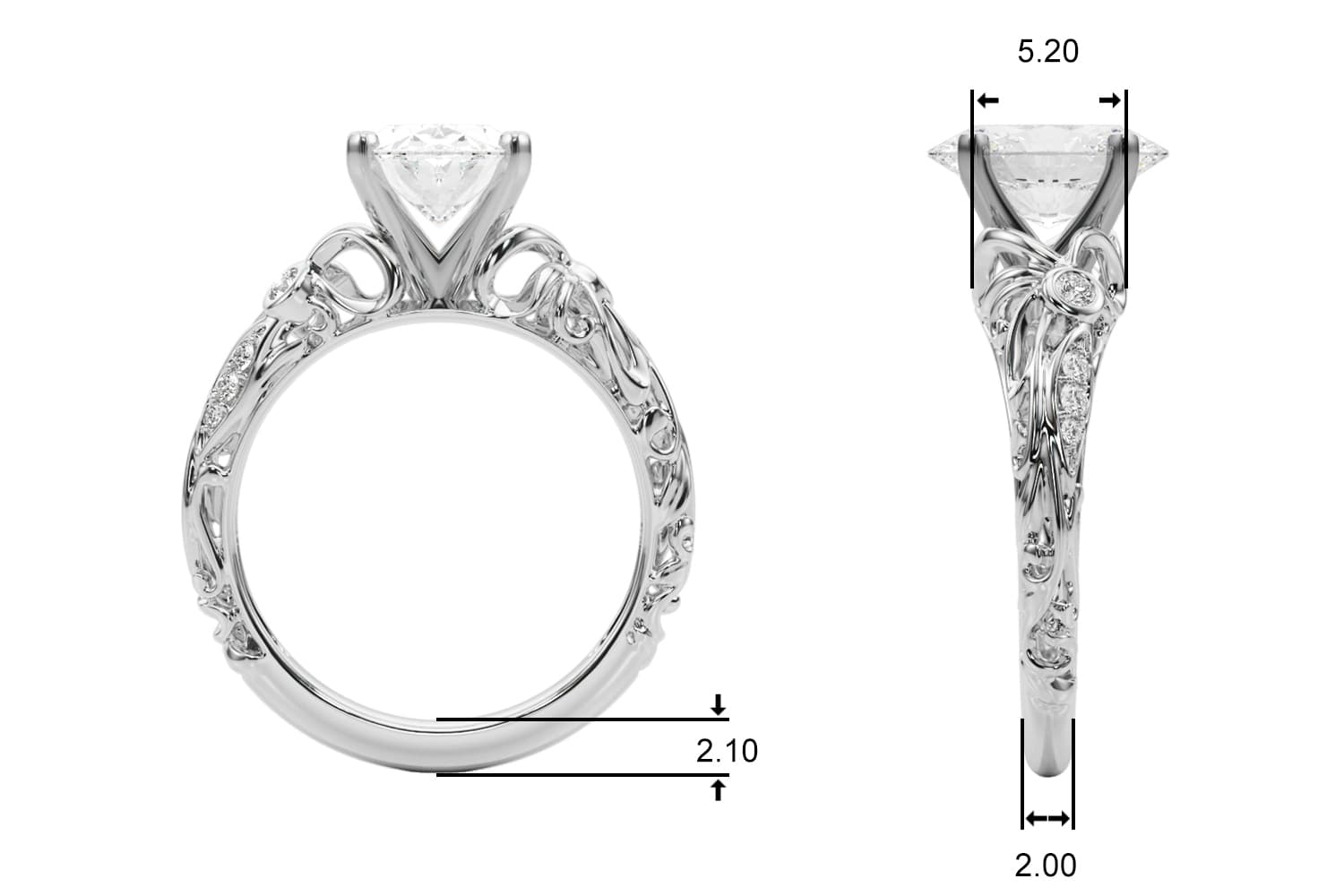 Engagement, style 51359, Top view in white gold or platinum