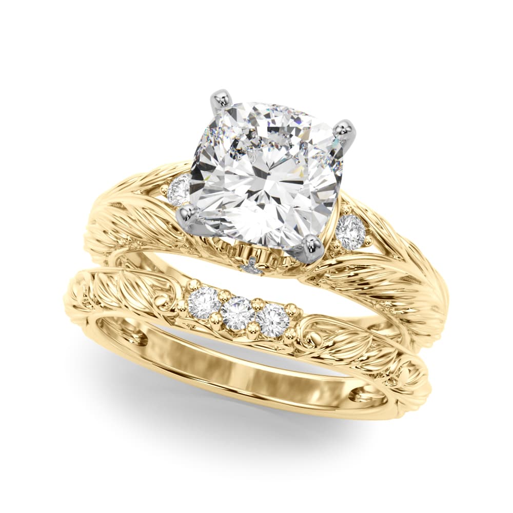 Accented Vintage-Inspired Engagement Ring, style 51360, On hand view in yellow gold