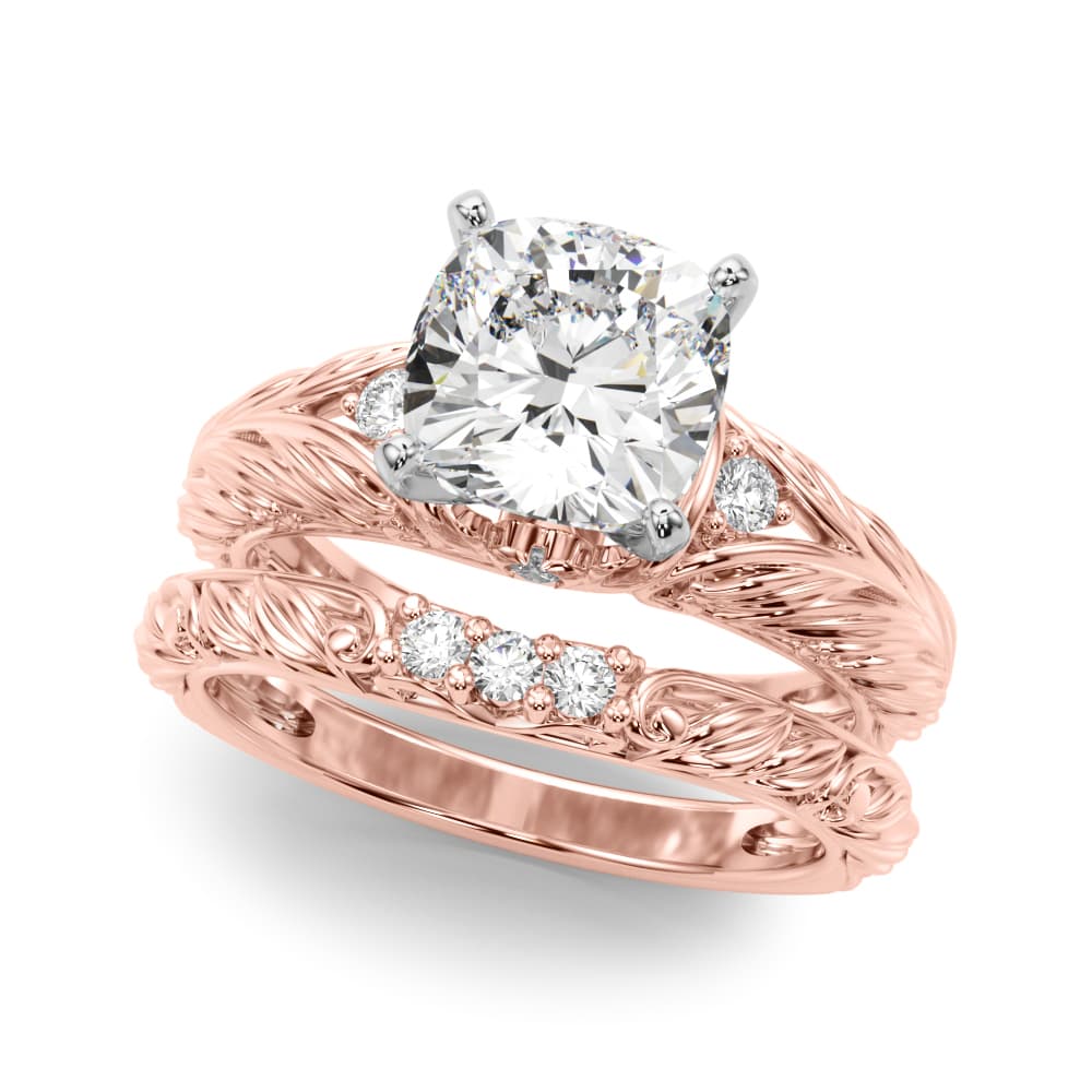 Accented Vintage-Inspired Engagement Ring, style 51360, On hand view in rose gold