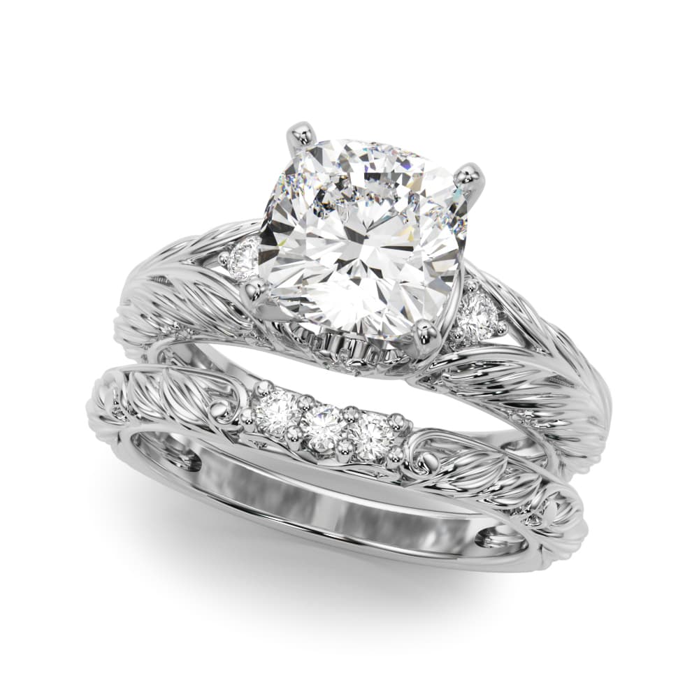 Accented Vintage-Inspired Engagement Ring, style 51360, On hand view in white gold or platinum