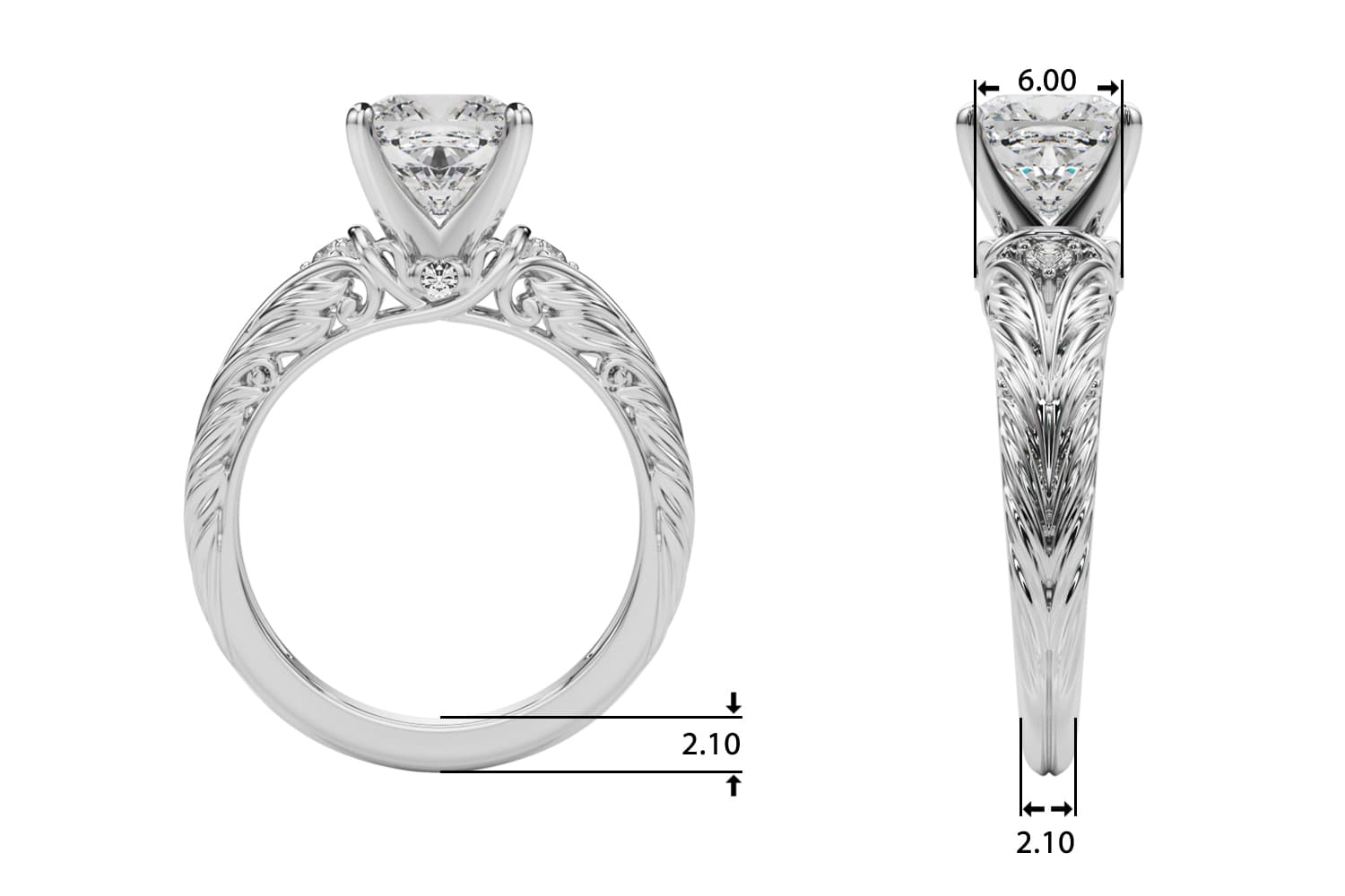 Accented Vintage-Inspired Engagement Ring, style 51360, Top view in white gold or platinum