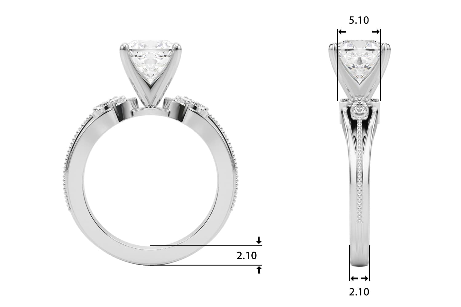 Nature-Inspired Engagement Ring, style 51361, Top view in white gold or platinum