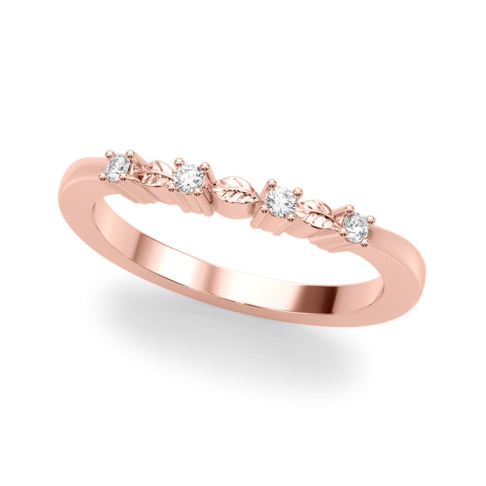 Accented Leaf Wedding Band (0.07 ct. tw.), Front view in rose gold
