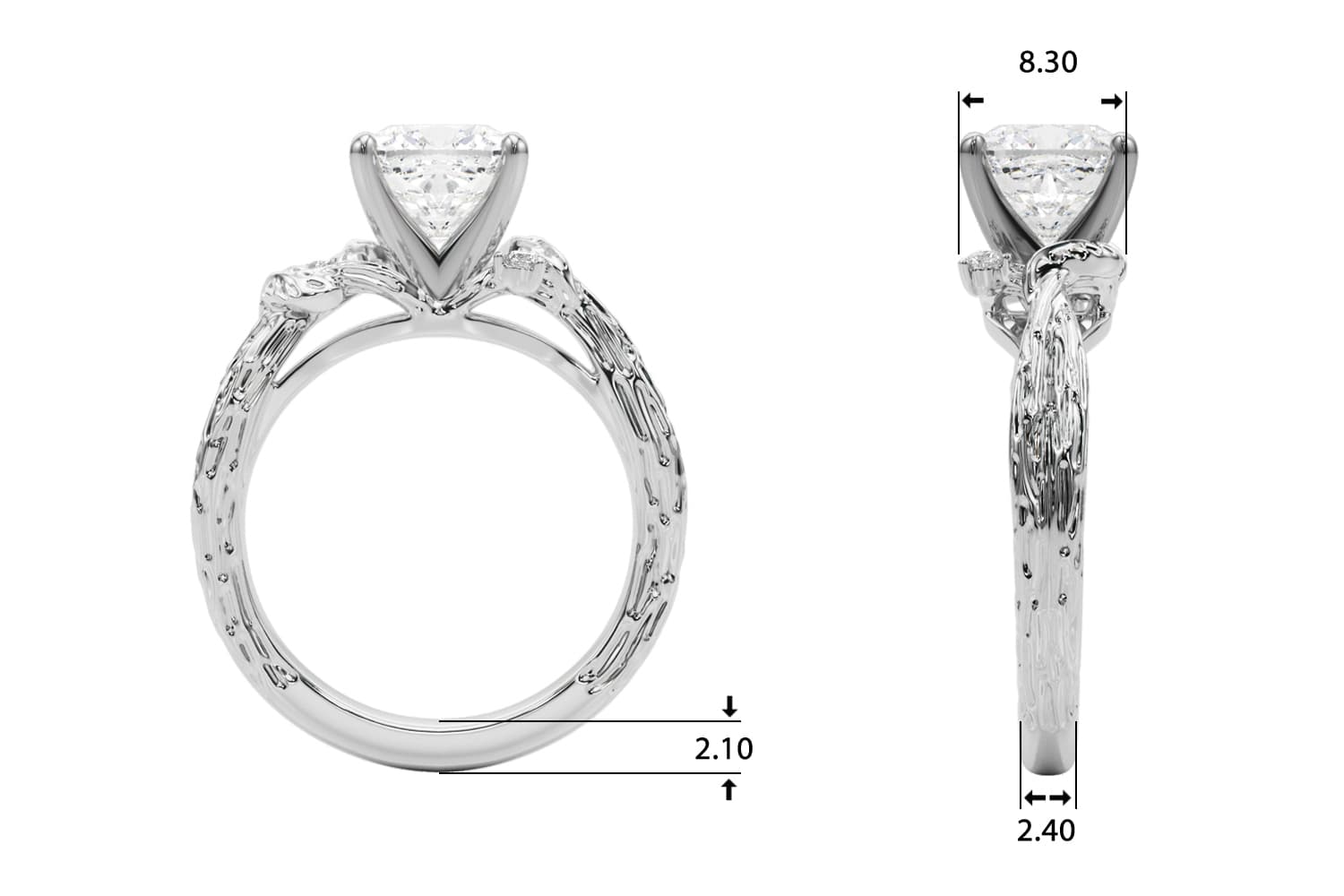Nature-Inspired Engagement Ring, style 51362, Top view in white gold or platinum