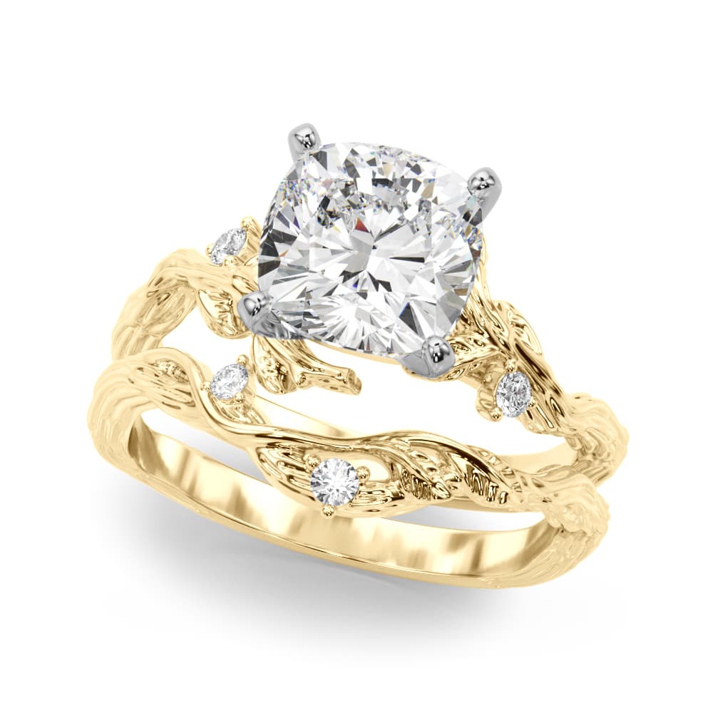 Nature-Inspired Engagement Ring, style 51363, On hand view in yellow gold
