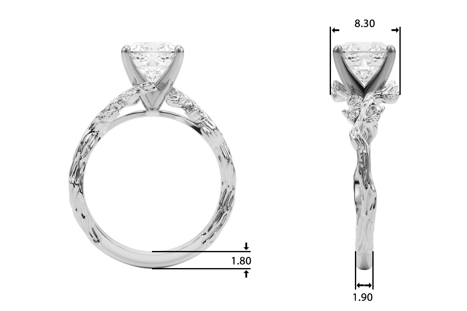 Nature-Inspired Engagement Ring, style 51363, Top view in white gold or platinum