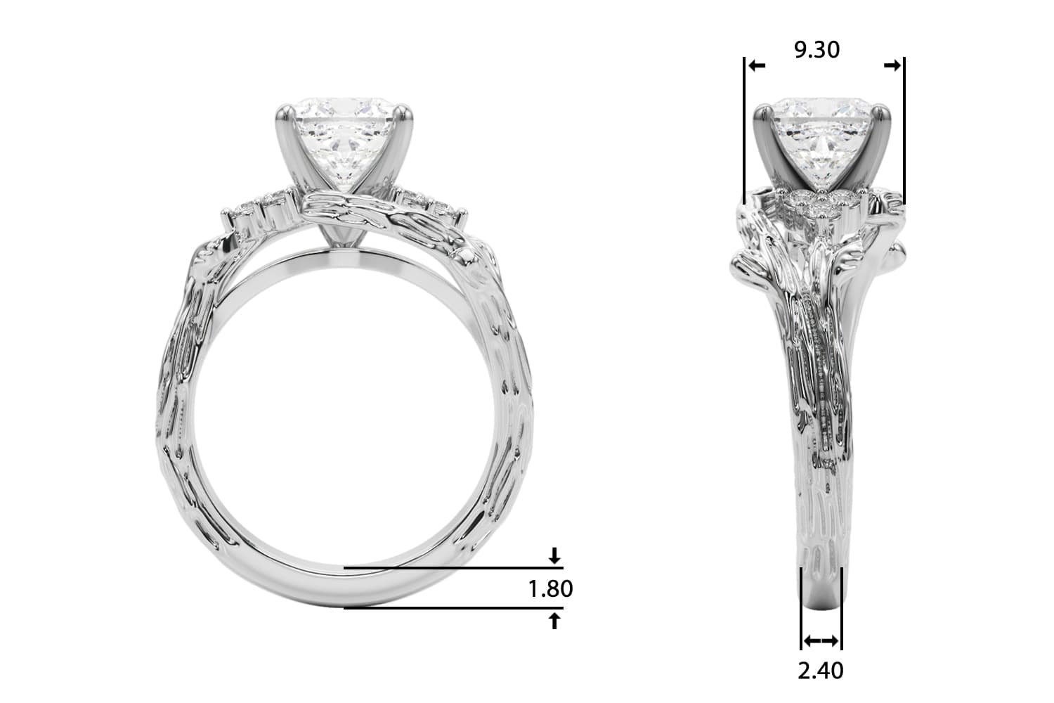 Nature-Inspired Bypass Engagement Ring, style 51364, Top view in white gold or platinum