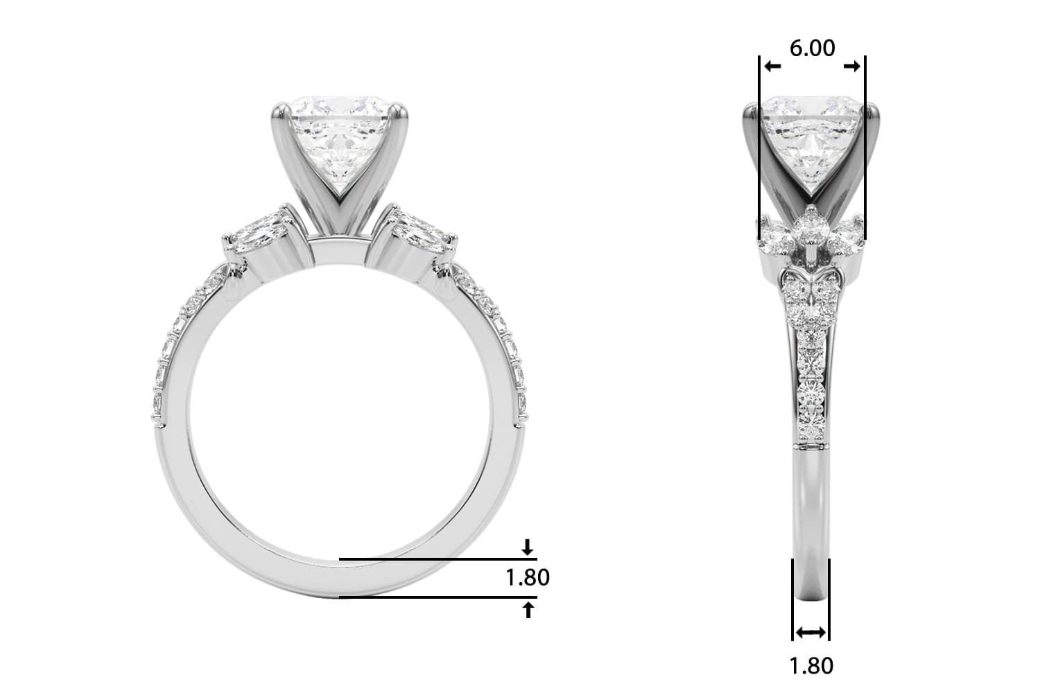 Engagement Ring, style 51365, Top view in white gold or platinum