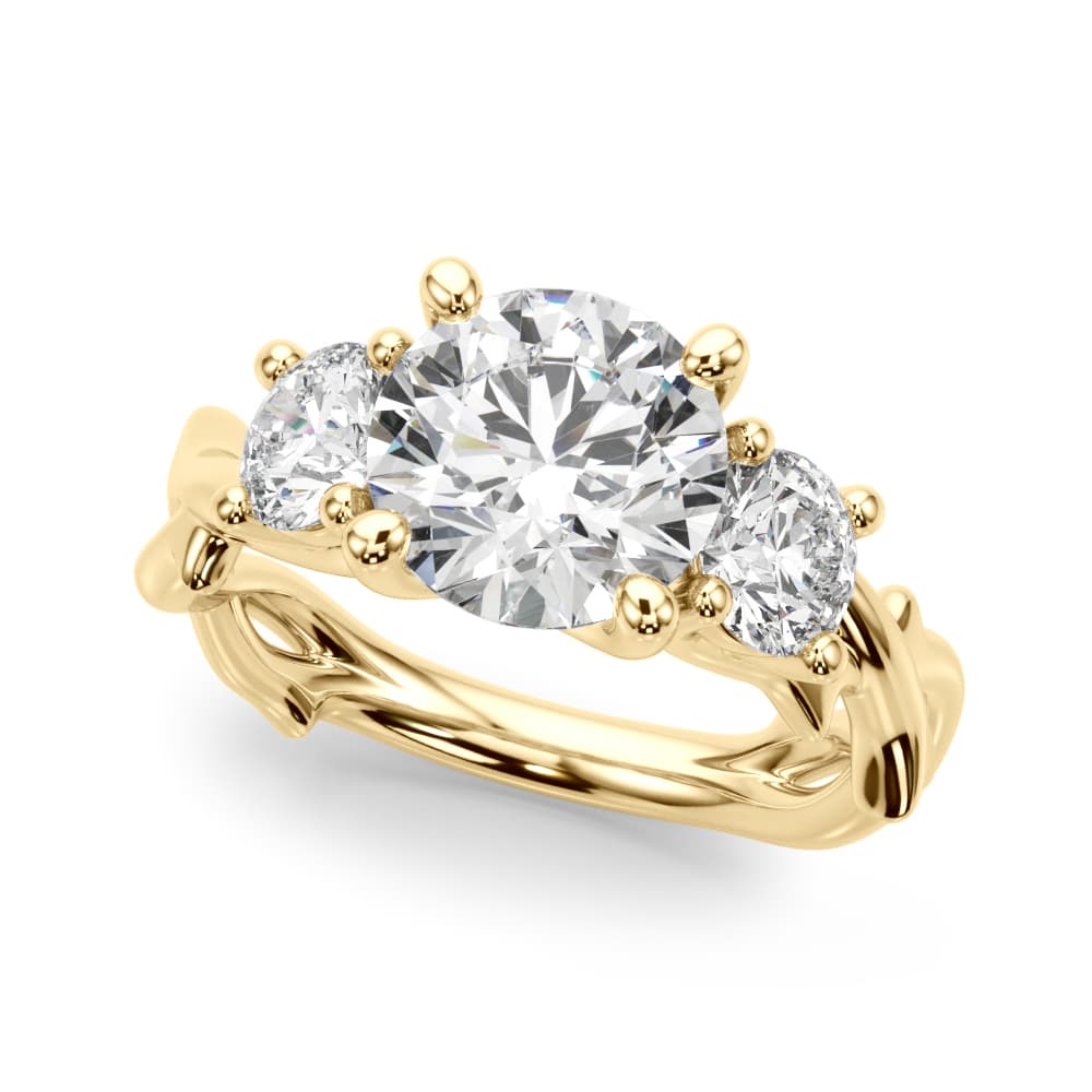3-Stone Twisted Shank Engagement Ring, style 51366, Front view in yellow gold