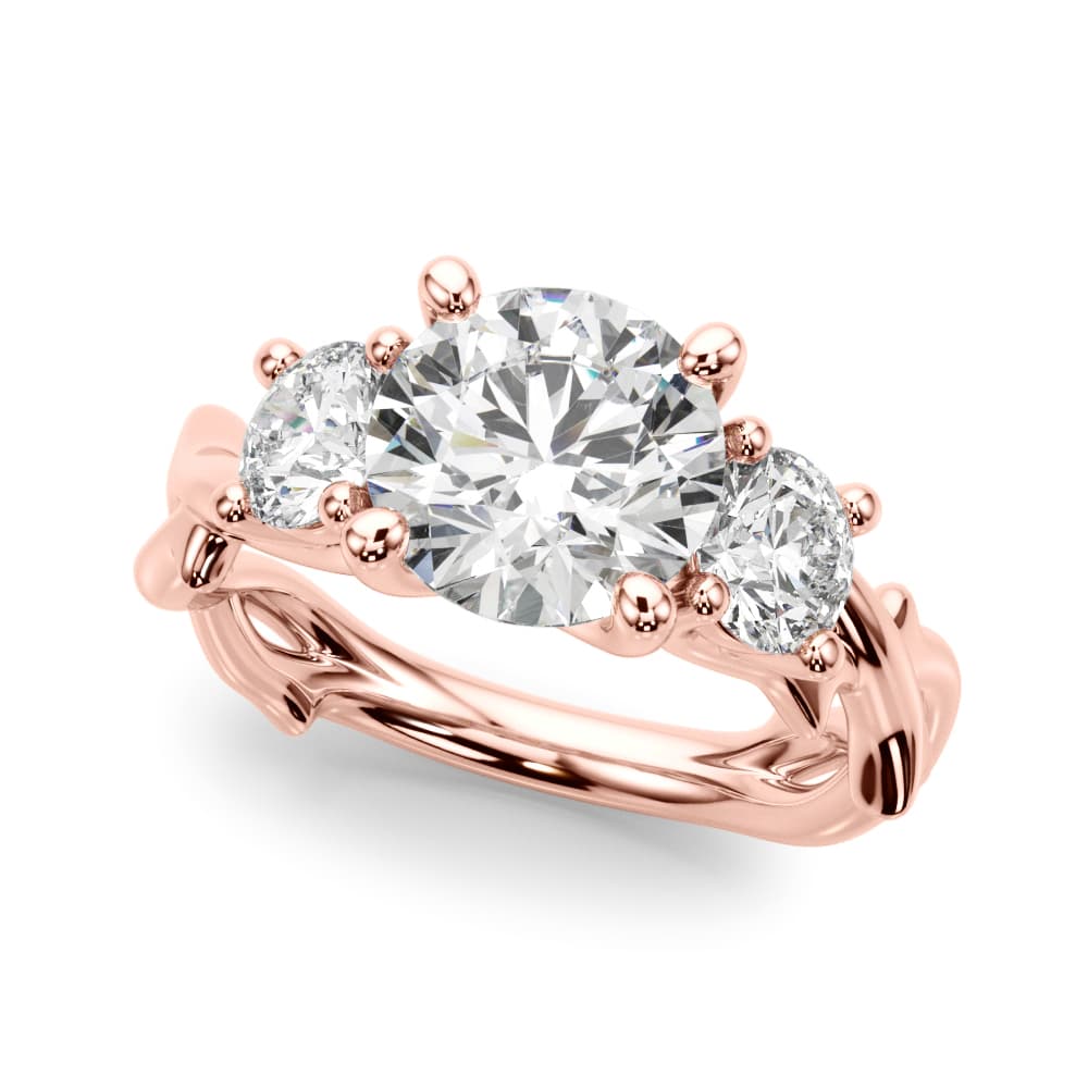 3-Stone Twisted Shank Engagement Ring, style 51366, Front view in rose gold