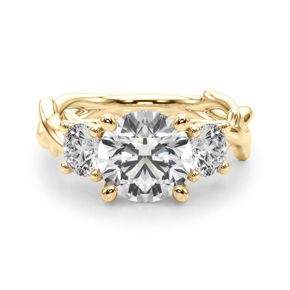 3-Stone Twisted Shank Engagement Ring, style 51366, Angle view in yellow gold