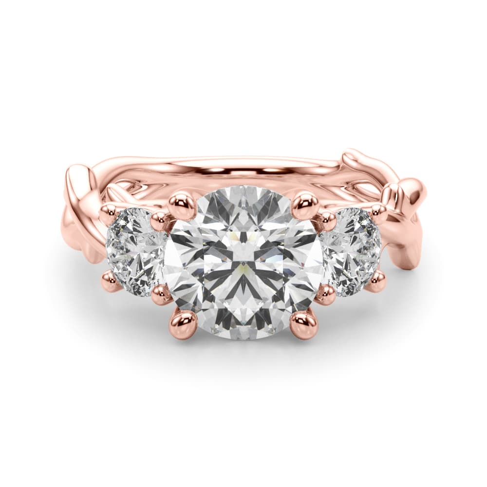 3-Stone Twisted Shank Engagement Ring, style 51366, Angle view in rose gold