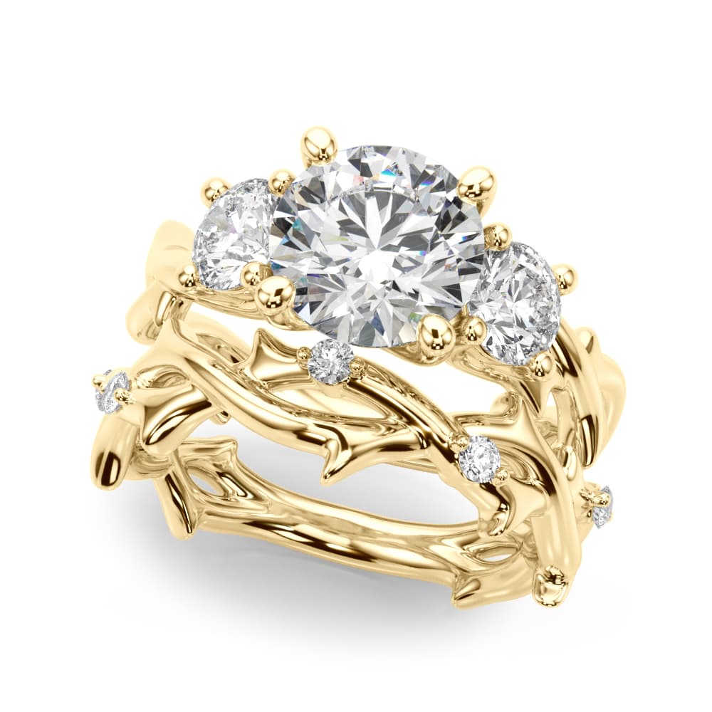 3-Stone Twisted Shank Engagement Ring, style 51366, On hand view in yellow gold