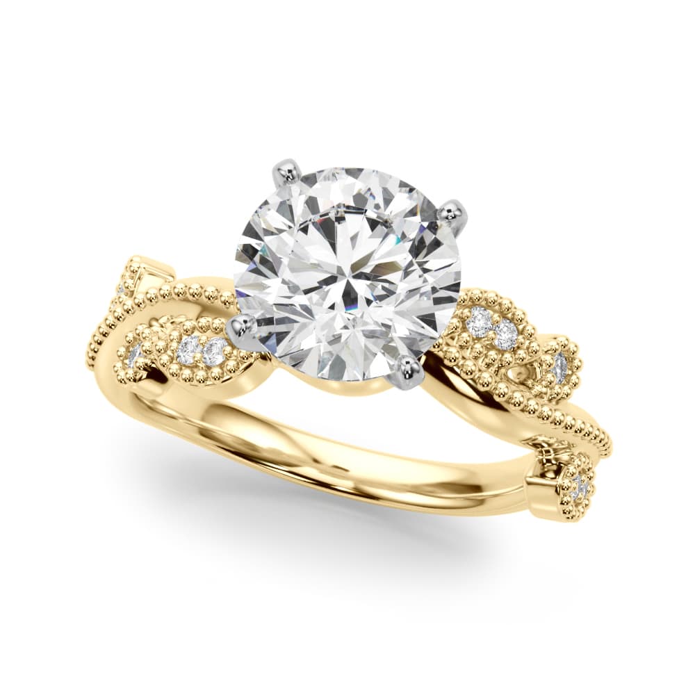 Nature Inspired Milgrain Engagement Ring, style 51367, Front view in yellow gold