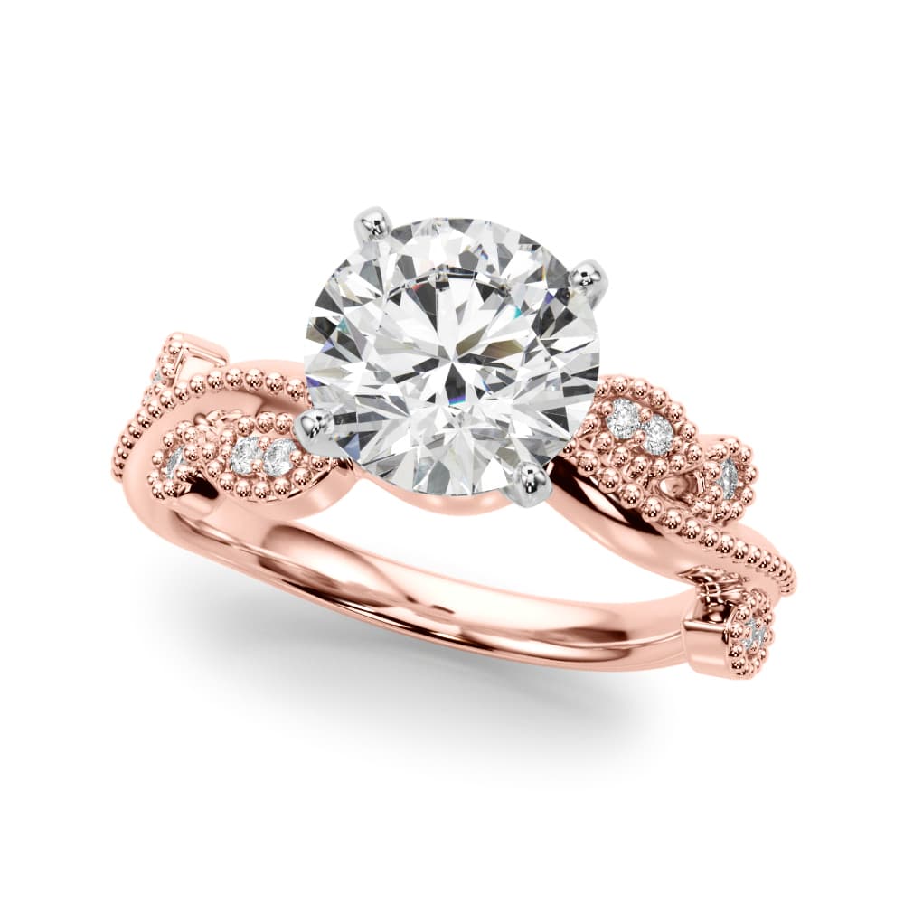 Nature Inspired Milgrain Engagement Ring, style 51367, Front view in rose gold