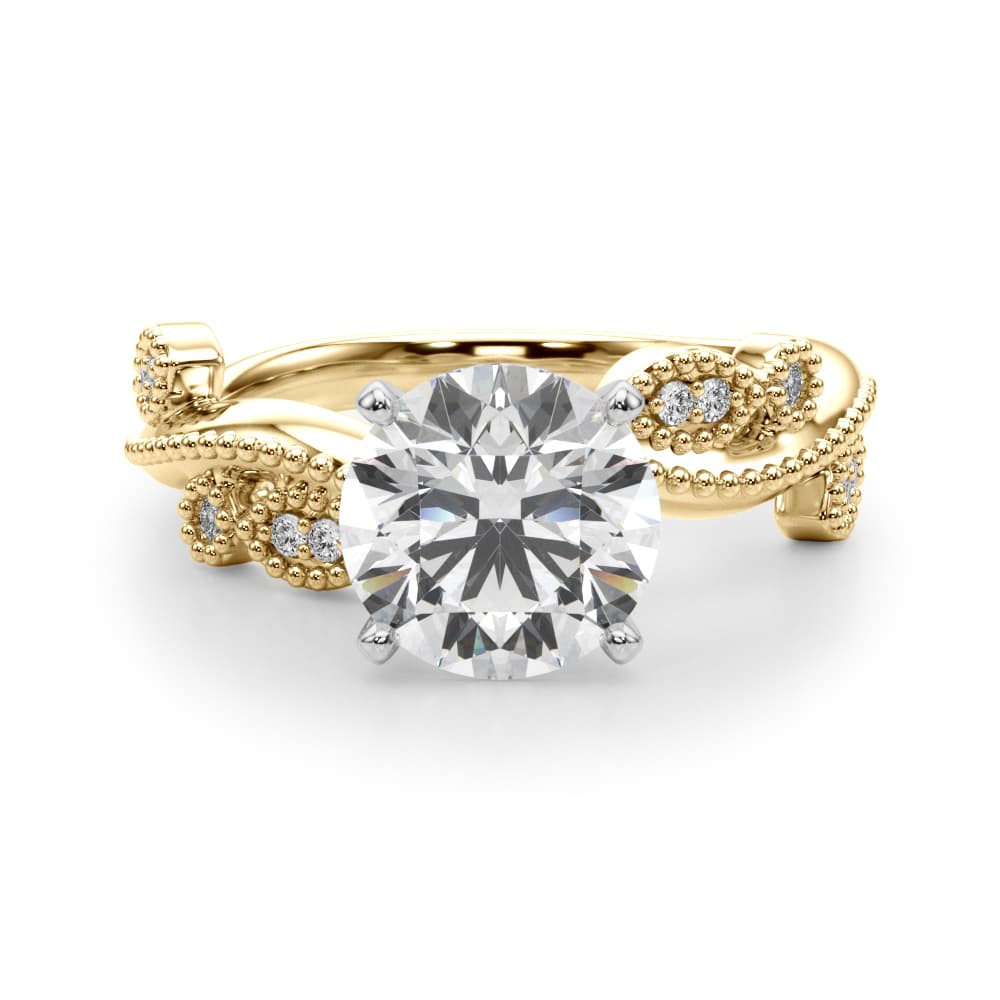 Nature Inspired Milgrain Engagement Ring, style 51367, Angle view in yellow gold