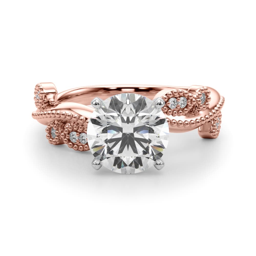 Nature Inspired Milgrain Engagement Ring, style 51367, Angle view in rose gold