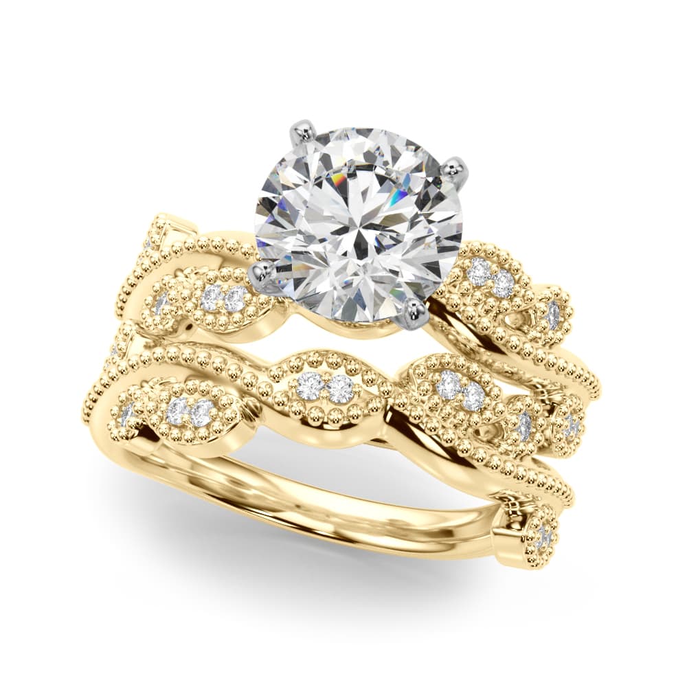 Nature Inspired Milgrain Engagement Ring, style 51367, On hand view in yellow gold