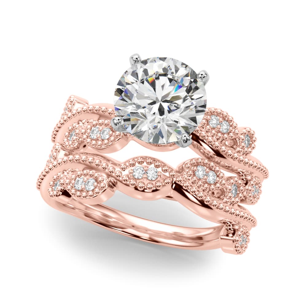 Nature Inspired Milgrain Engagement Ring, style 51367, On hand view in rose gold